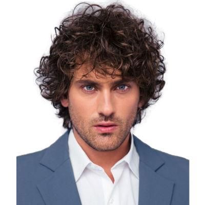 Kbeth Human Hair Wigs for Men&prime;s High Temperature Synthetic Short Hair Curly Black Brown Custom Remy Short Hair Wig Punk Fluffy Headdress