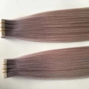 Grey# Silky Straight Tape PU Weft Virgin Remy Human Hair Extensions