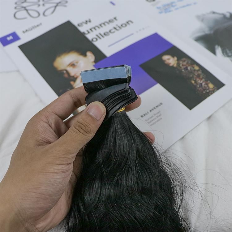 100% Raw Double Drawn Human Hair Remy Virgin Natural Wavy Tape in Hair Extension