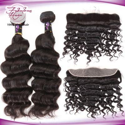 Fashionable Human Hair Loose Curly Bundles with Lace Frontal