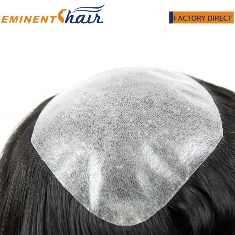 Custom Injected Transparent PU All Over Remy Human Hair Male Hairpiece