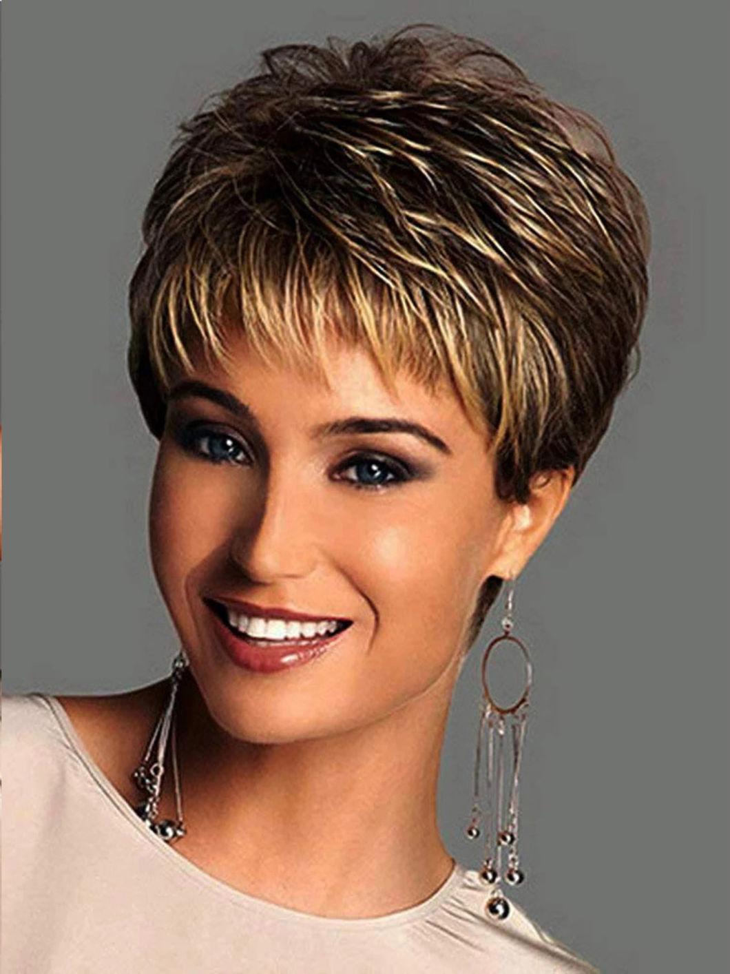 Wig for Women Synthetic Short Straight Hair with Bangs Natural Light Gold Daily Use Heat Resistant Fiber Wigs