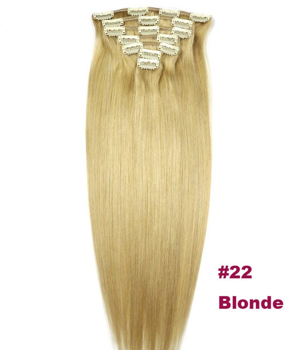 12" -24" Machine Made Clip in Remy Brazilian Hair 7PCS Set Clips in 100% Straight Human Hair Extensions Full Head