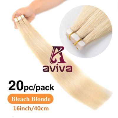 100% Human Hair Tape Hair Extension Double Side Tape Hair Extension 16inch 613# Seamless Tape in Hair Extension (AV-TP0016-613)