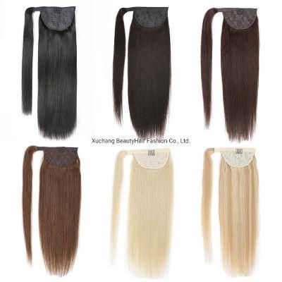 100% Human Hair Pony Tails Hair Extensions Double Drawn Natural Wrap Around Drawstring Ponytail Hair