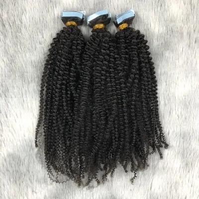 Indian Hair Vendors Wholesale Double Drawn Afro Curly Invisible Tape Hair Extension