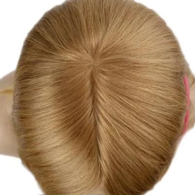 Blond Hair Silk Top with Machine Wefts Back Human Hairpiece for Women