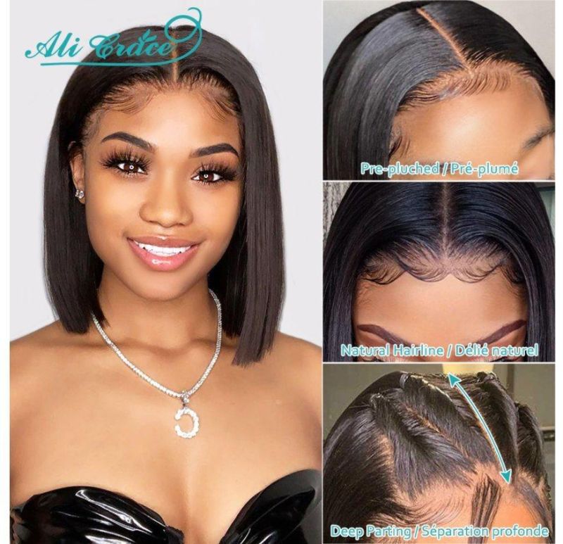 Freeshipping 13*4 150% 14 Inches Short Bob Wig Lace Front Human Hair Wigs Pre-Plucked Natural Color Human Hair Lace Frontal Wigs Dropshipping Wholesale