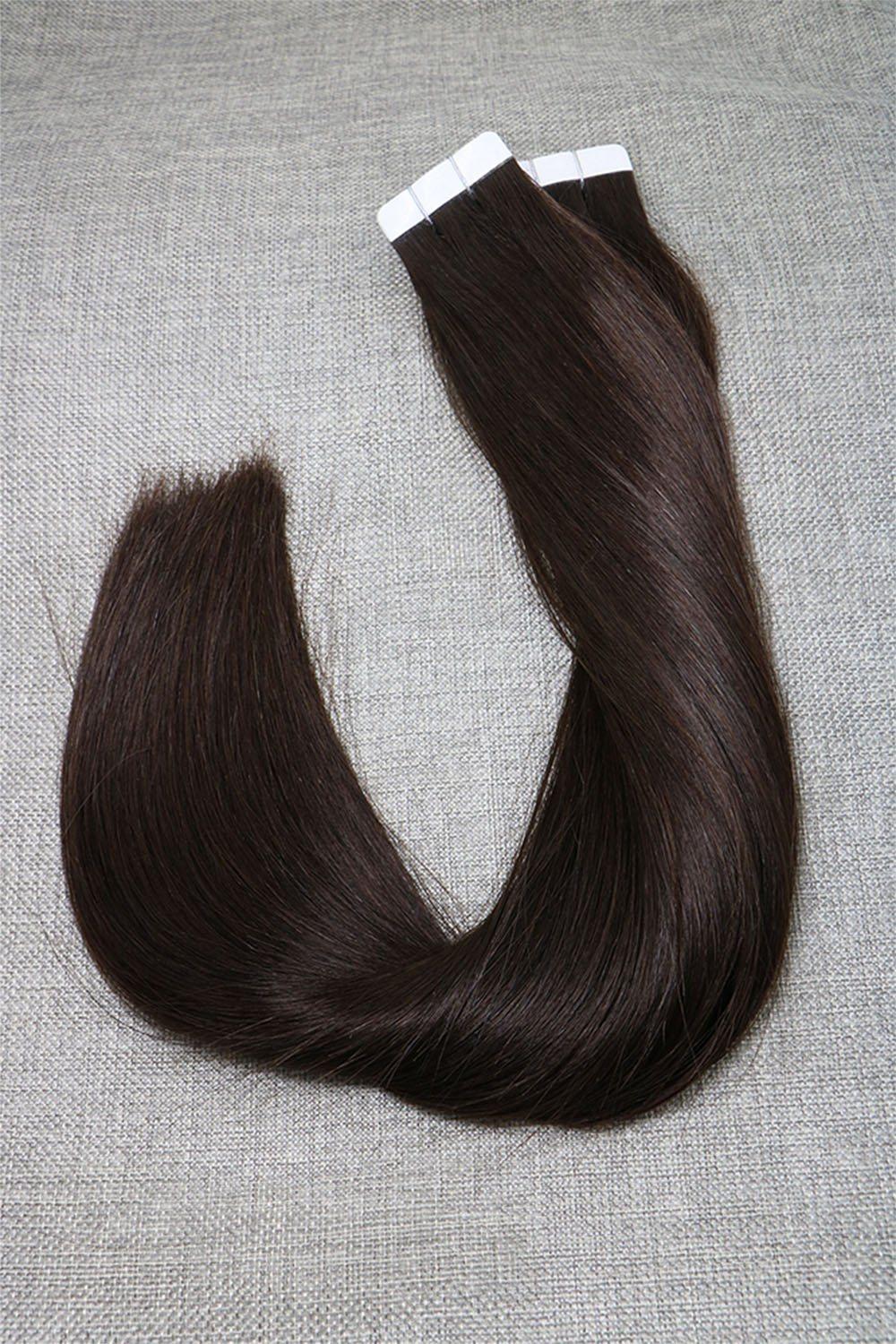 Virgin Human Hair Tape in Hair Extension 16inch 20PCS 2# Silky Straight Weaving