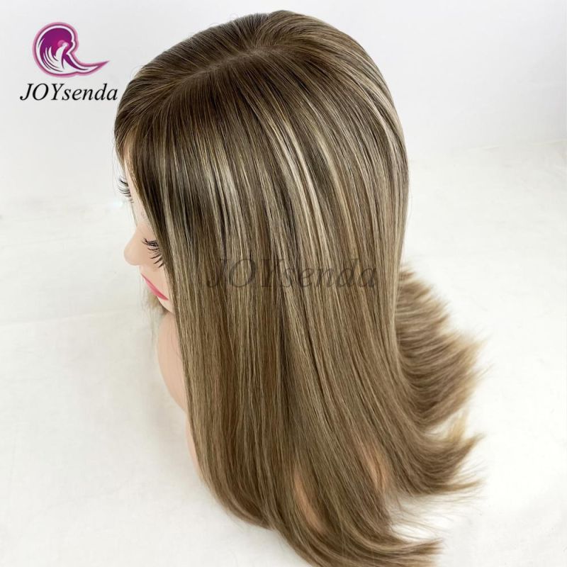 Customized Hair Wig Small Layer Brwon Color with Highlight Natural Human Hair Kosher Wigs Jewish Wig Sheitel