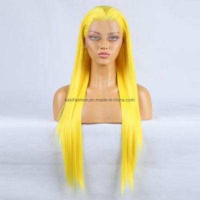 European Cheap Ladies Heat Resistant Synthetic Raw Hair Yellow Straight Wigs