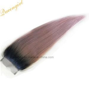 Cheap Remy Virgin Hair Middle / Free Part Swiss Lace Silk Base Straight Ombre Peruvian Human Hair Closure