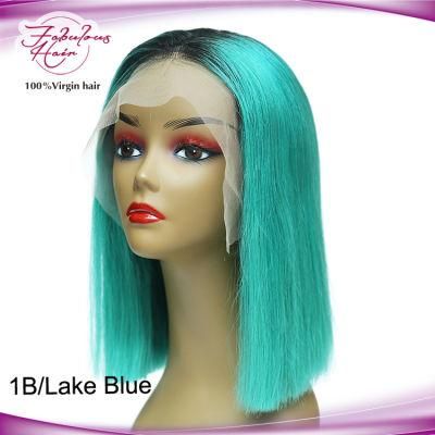 12A Grade Cuticle Aligned 1b/Lake Blue Color Lace Bob Wig