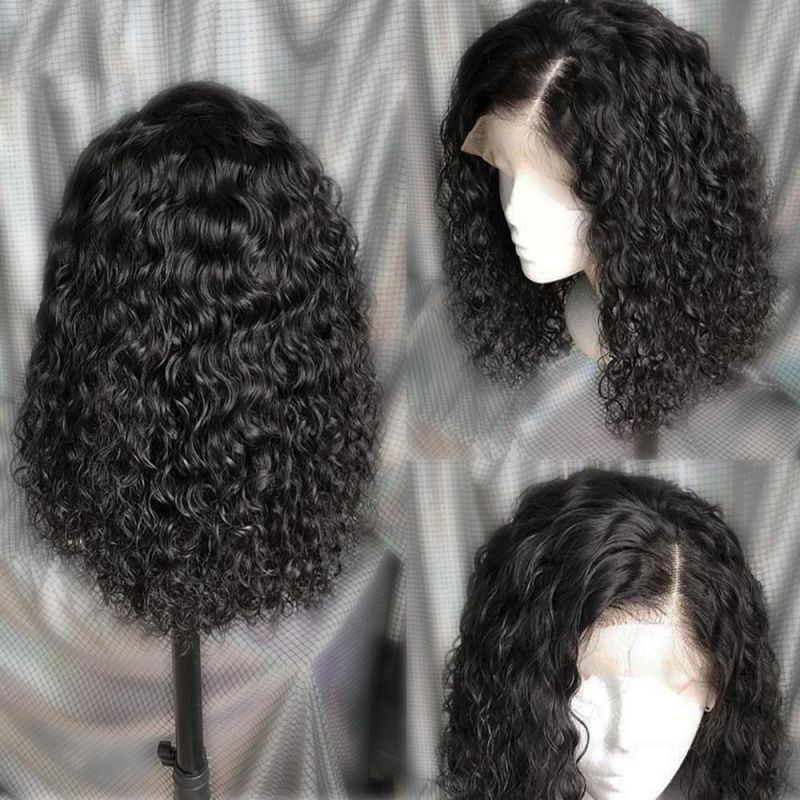 Wholesale Jerry Curly 13X4 Lace Frontal Bob Hair Wigs 150 Density 14 Inch Brazilian Virgin Human Hair Wigs for Fahionable Women