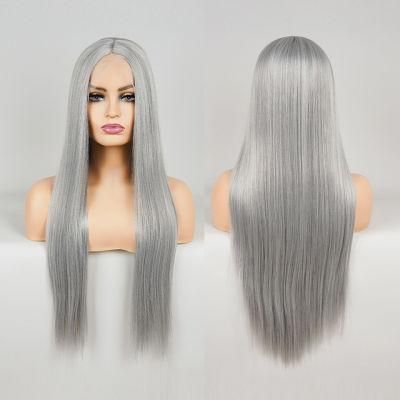 Silver Grey Synthetic Lace Wig for Women Human Hair Wig