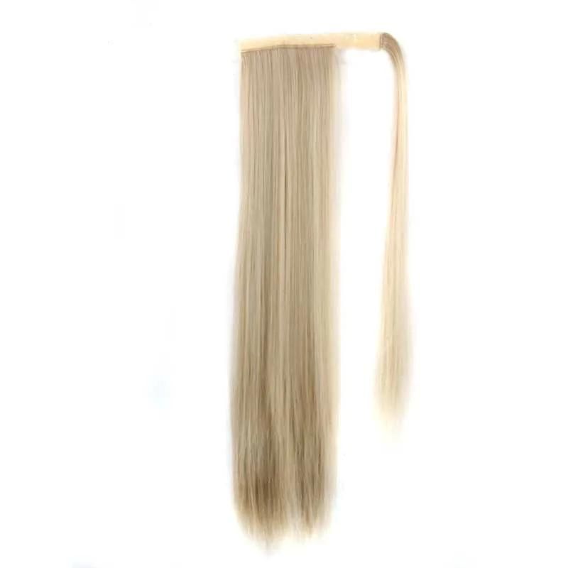Ombre Blond Wrap Wig Straight Synthetic Magic Paste Drawstring Ponytail Hair Extension