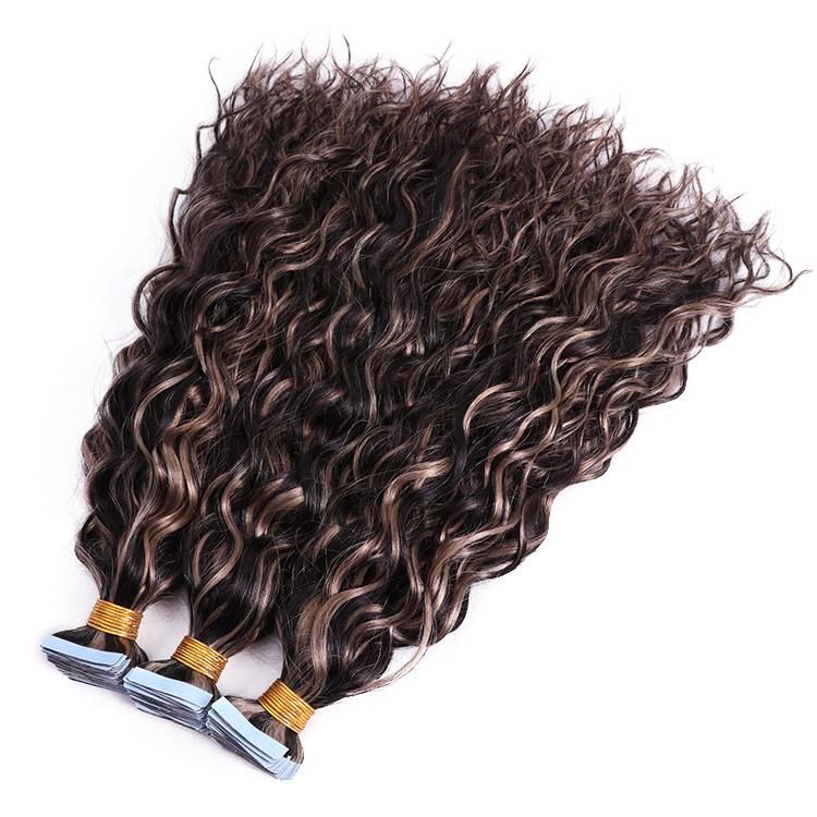 Double Drawn Piano Loose Wave Remy Tape in Human Hair Extension #1b/18