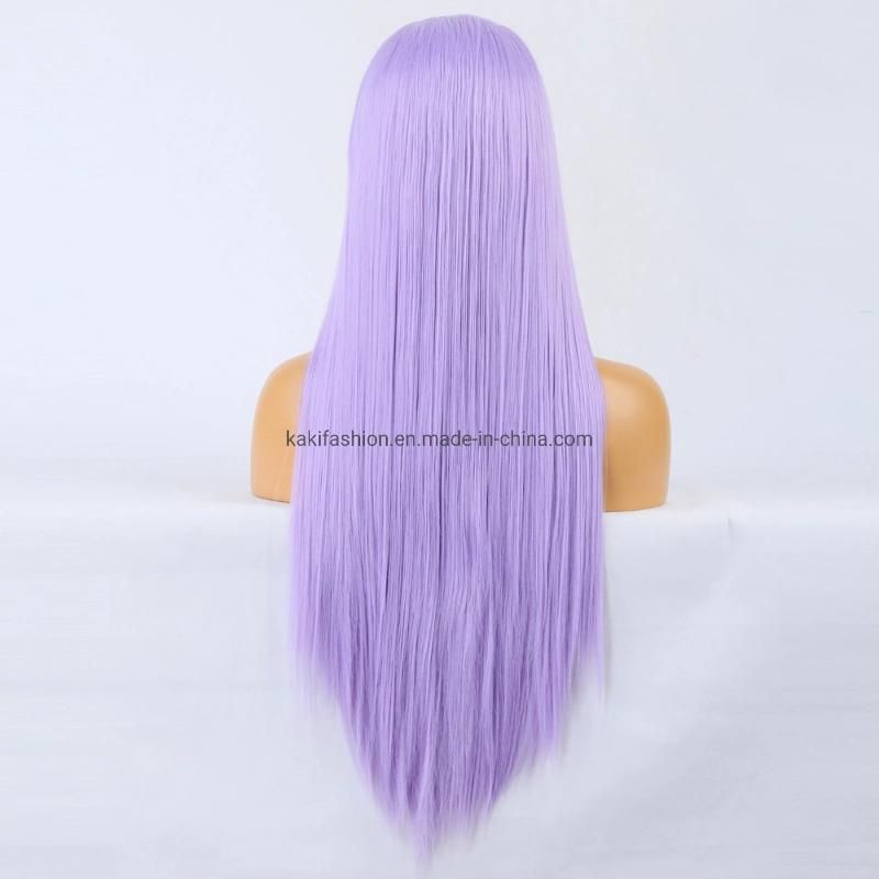 China Hair Factory Cheap Price Long Straight 24 Inch Light Purple Synthetic Fiber Wig