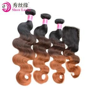 Raw Brazilian Virgin Hair Extensions 100% Brazil 1b/4/30 Three Tone Ombre Human Hair Weave with Closure