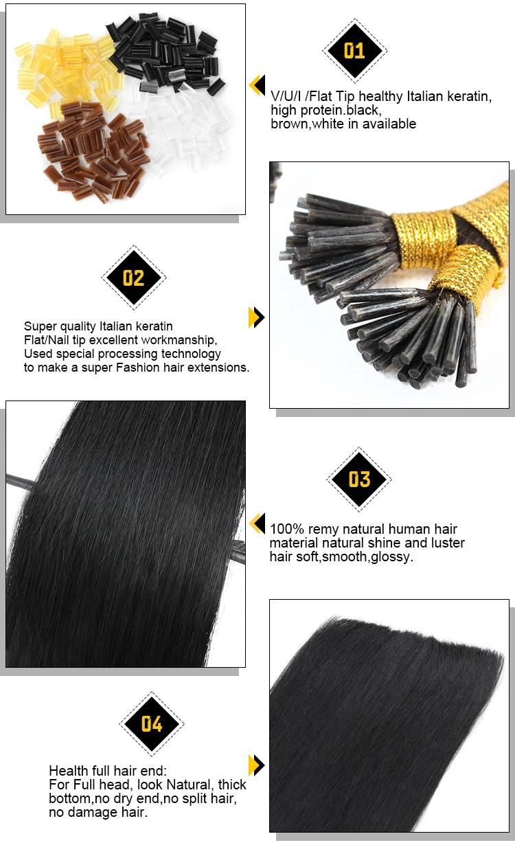 100% Human Hair Prebonded Hair, I Tip Hair