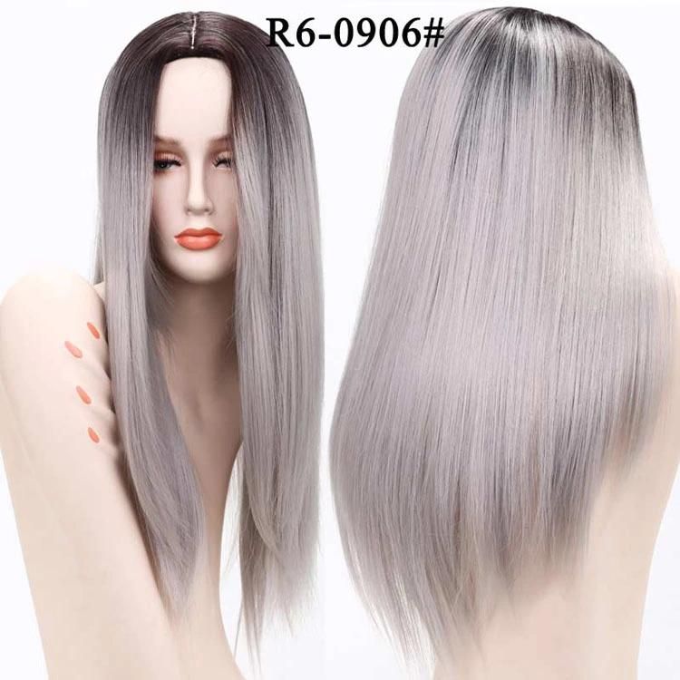 Premium Grey 24inch Middle Part Synthetic Long Straight Wigs for Women Wholesale