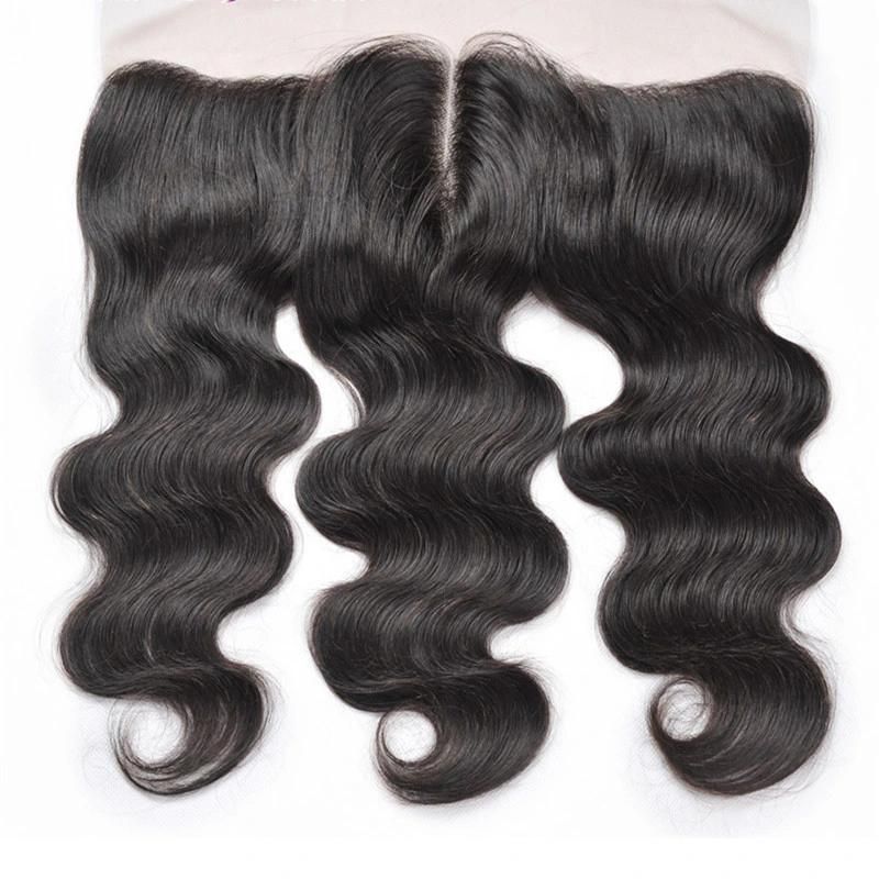 Shine Silk Hair Brazilian Body Wave Lace Frontal Free Part Ear to Ear Human Hair Lace Closure Size 13"X4" Natural Color Remy Hair