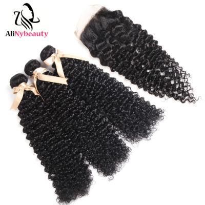 Brazilian Virgin Human Hair Jerry Curly Bundles with Lace Closure