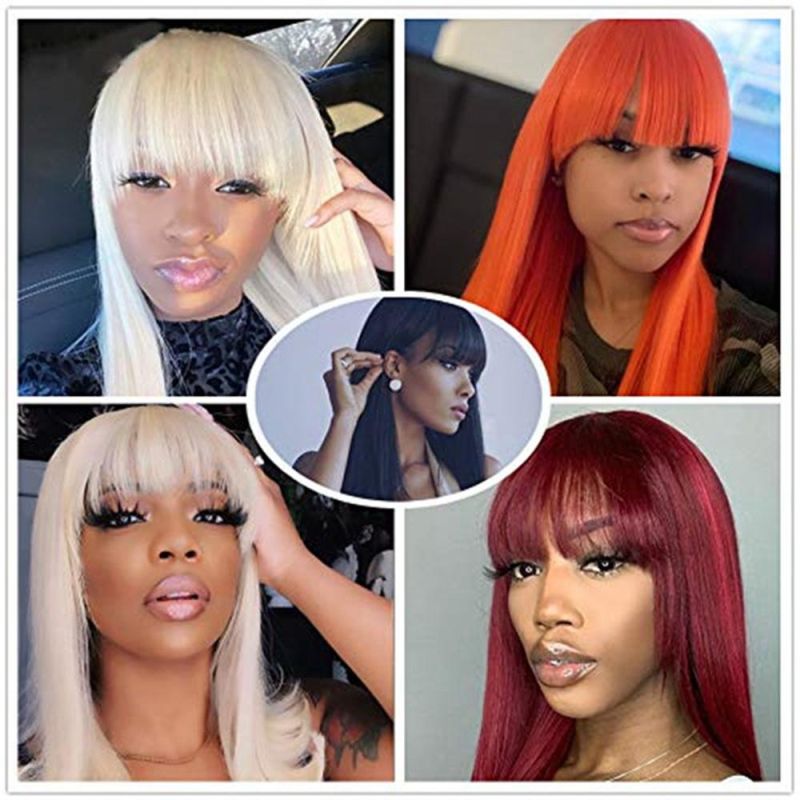 Kbeth Red Color Bob Human Hair Wig for Sexy Women 2022 Spring Fashion 8 Inch Factory Supply Short Brazilian Straight Machine Made Wigs with Bangs