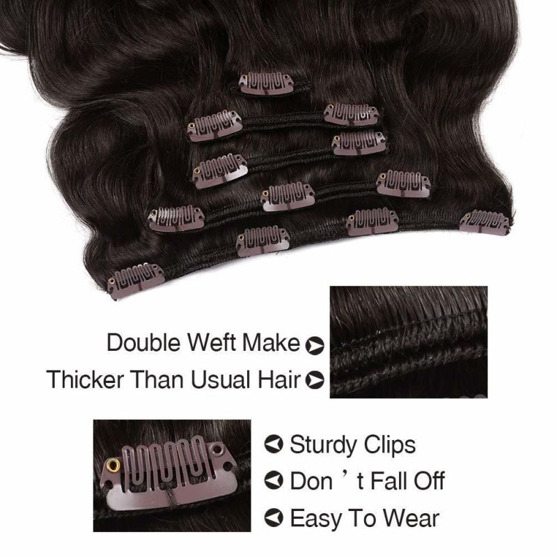 Kbeth Remy Extensions Body Wave for Black Women Hair 5PCS Real Wavy Human Hair Dark Brown Clip in Wavy Human Hair Extension Clip in Wholesale