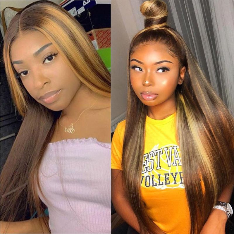 Straight Lace Front Human Hair Wigs Pre Plucked with Baby Hair Ombre Color Wig 1b/27