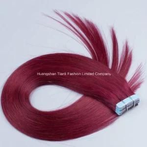 20&quot; Red Color Hair 40PCS Tape Hair Extension Remy Hair White Glues