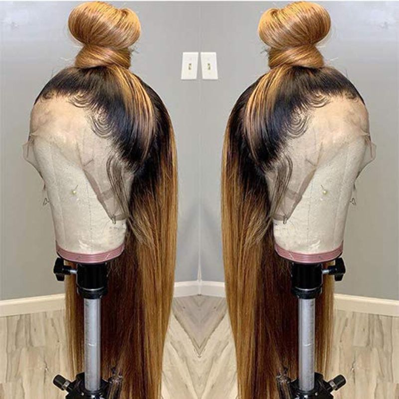 Straight Lace Front Human Hair Wigs Pre Plucked with Baby Hair Ombre Color Wig 1b/27