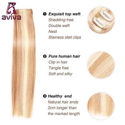 Aviva Virgin Hair Extension 18/613# 18inch 6PCS Clip on Hair Extension Remy Clip in Human Hair Extensions (AV-CH006-613-18)