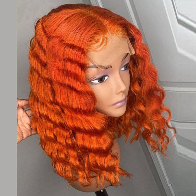 Blue Deep Wave Frontal Wig Preplucked Colored Short Bob Wig Brazilian Transparent Lace Front Human Hair Wigs for Women