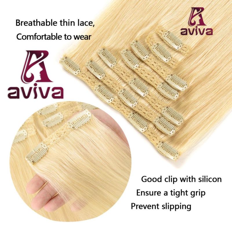 Human Hair Extension Clip in Hair Extensions 7PCS for Full Head (AV-CHL07-14-613)