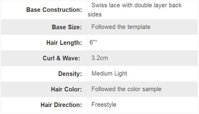 Men′s Natural Human Hair Swiss Lace Base Hair Replacement Solutions