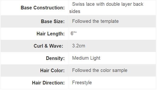 Men′s Natural Human Hair Swiss Lace Base Hair Replacement Solutions