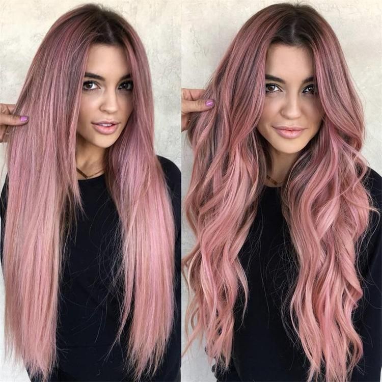 Highest Quality Synthetic Wigs Lovely Pink Color and Transparent Lace Front Wigs for Fashion Women