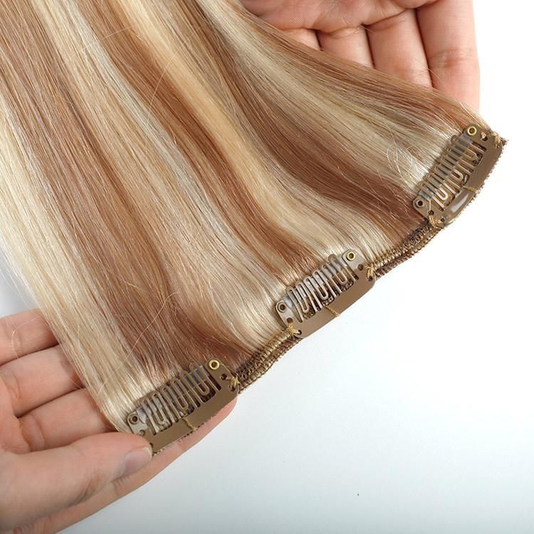 Qingdao Factory Unprocessed Invisible Remy Clip in Hair Extensions, 2022 Latest Silky Smooth Hair Extensions.