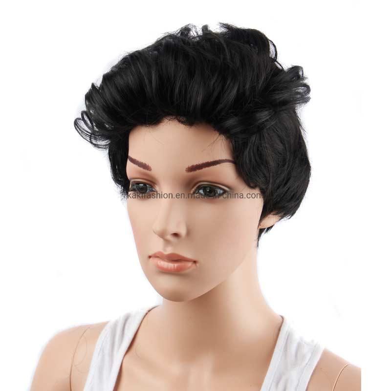 Europe Style Short Black Fashion Cosplay Synthetic Curly Wig with Bangs