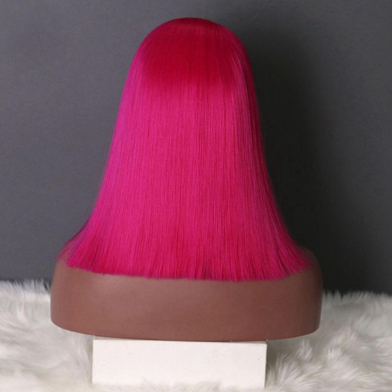 Straight Hair Brazilian Human Hair Front Lace Closure Hot Pink Short Wig Bob Wigs for Black Women