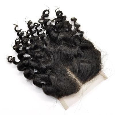 Virgin Human Hair Hand Tied Middle Parted Kinky Curly Lace Closure