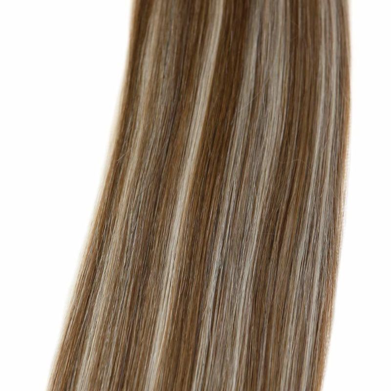 Balayage Fusion Hair Extensions, Medium Brown Highlighted Platinum Blonde Balayage Remy Human Hair I Tip Stick Tip Hair Extensions Human Hair 20inch 50g/Package