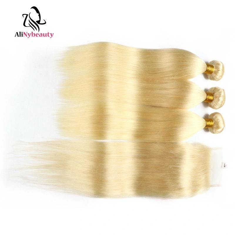 Alinybeauty Straight Virgin Hair 613 Lace Closure with Bundles Blonde