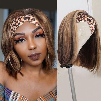 Highlight Wig Human Hair Brazilian Straight Headband Wigs Soft Bone Straight Bob Wig Brown Colored Human Hair Wigs for Women 12 Inches