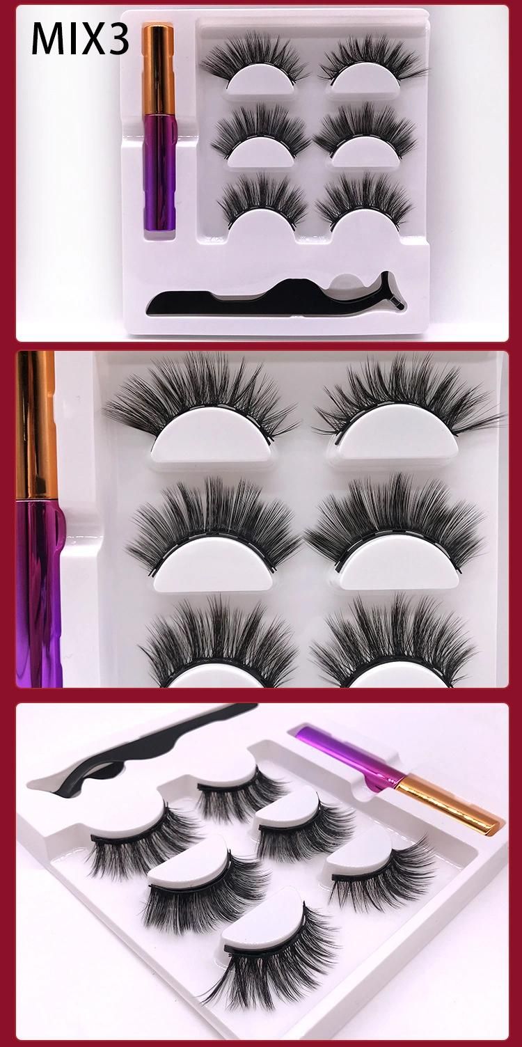 3 Pairs False Eyelashes Set of Magnetic Eyelashes Waterproof Magnetic Eyeliner and Tweezers Magnet Mink Eyelashes Makeup