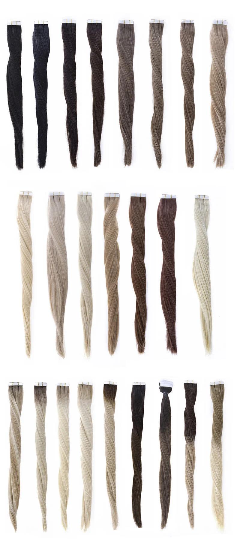 Double Drawn Remy Skin Weft Tape Hair Extensions 100% Ponytail Human Cuticle Hair Tape in Hair Straight Brown 613 Multi Colors Hair Extension Wholesale