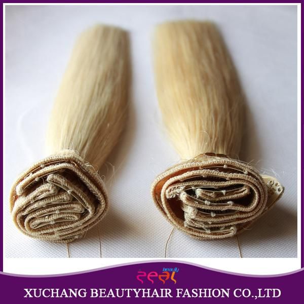 Factory Price Dropshipping PU Skin Clip in Hair Extension Remy Hair Blonde Color Seanless Clip in Extension