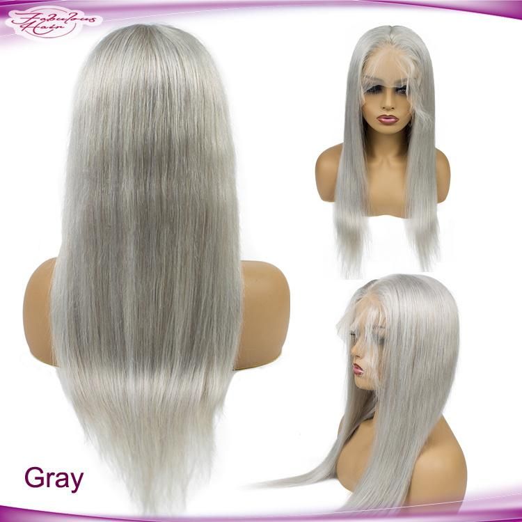Inexpensive Long Silver Gray Colour Lace Front Human Hair Wigs