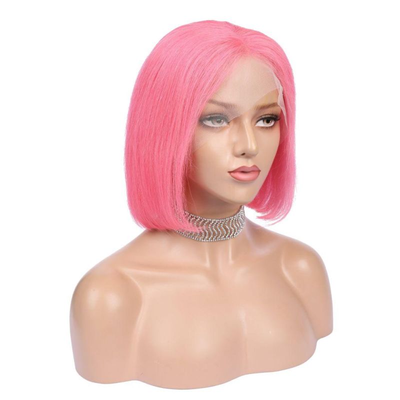 Pink Color Mink Brazilian Human Hair Lace Bob Wig